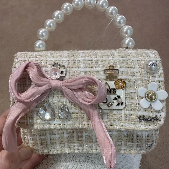 Ce Ce Co Pink mini purse with charms and pearl handle -Maisonette - Picture 2 of 9